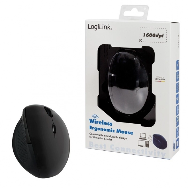 Ergonomische draadloze optische muis 2.4GHz 1600dpi zwart