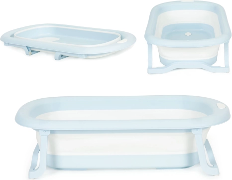 Children’s folding travel bathtub with drain, gray