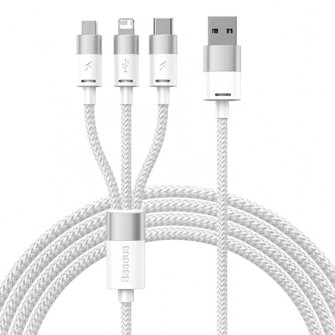 Kabel 3v1 USB Baseus StarSpeed-serie, USB-C + micro + Lightning 3,5A, 1,2 m (wit)