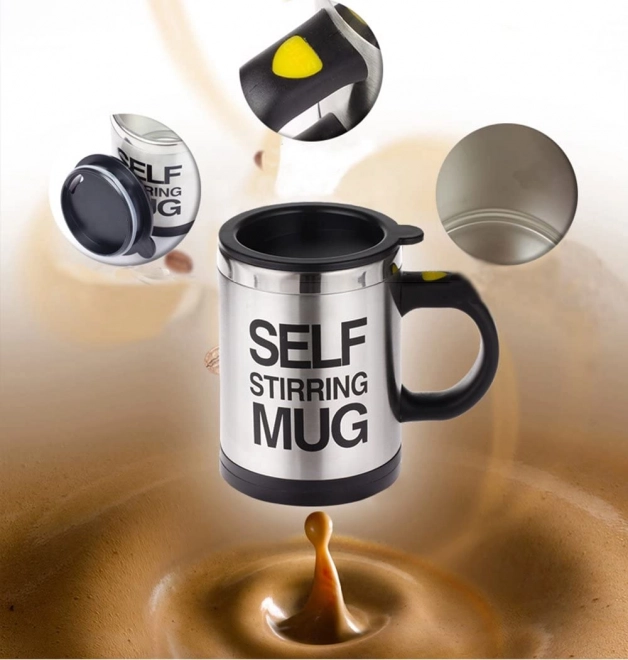 Self-stirring thermal mug – black-silver
