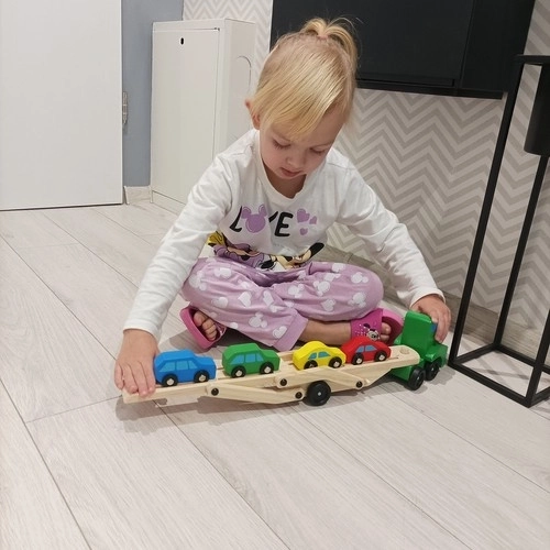 Houten vrachtwagen - aanhanger + set auto's 22698