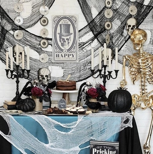 Halloweendecoratie spinnenweb 198 x 76 cm