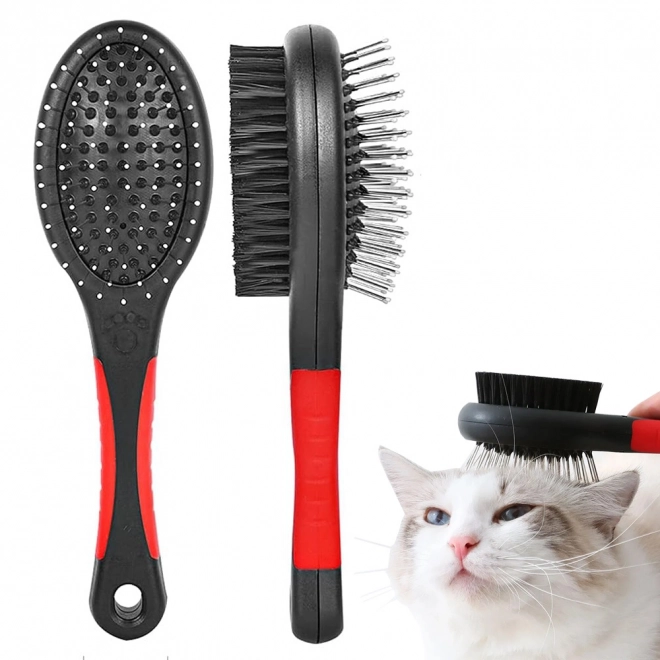 Double-sided grooming brush for dogs and cats with massage tips