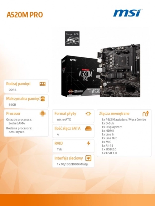 MSI A520M PRO mATX Motherboard for AMD