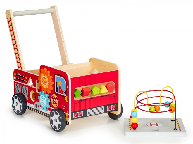 Wooden Educational Walker with Blocks - Fire Truck ECOTOYS