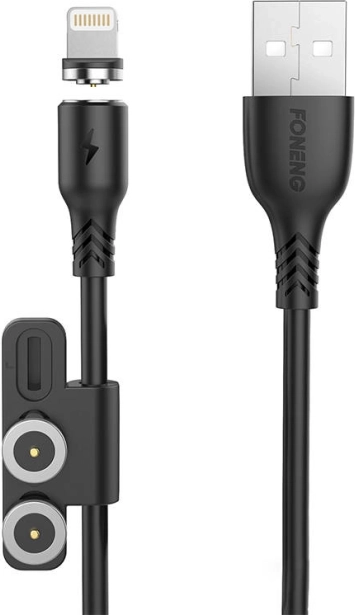Magnetische oplaadkabel 3-in-1 FONENG X62, USB naar USB‑C / Lightning / Micro USB, 2,4 A, 1 m, zwart