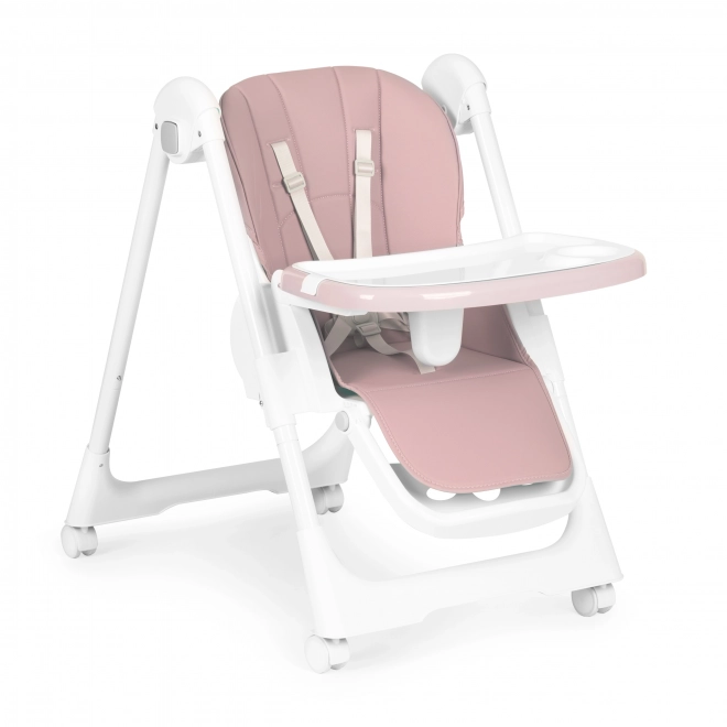 Chaise haute, chaise d'alimentation, réglable en hauteur, sangles en éco-cuir, double plateau rose