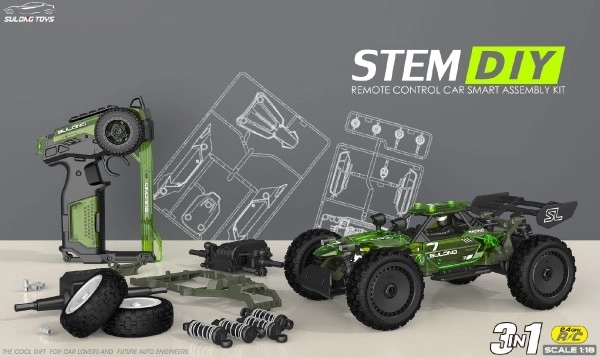 Auto RC buggy kunststof 22cm bouwset 24MHz op batterijen groen in doos 34x25x7cm