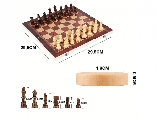Schach, Dame und Backgammon aus Holz 3-in-1 Set