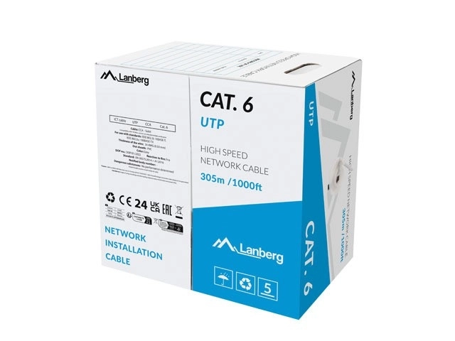 LAN Cable UTP Category 6, 305m CCA, Gray, Fluke Passed