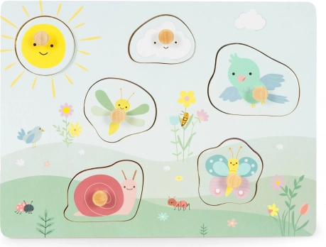 Puzzle sensoriel en bois ECOTOYS avec textures tactiles, 6 pièces