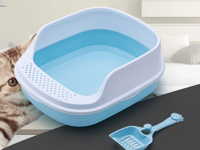 Toilette ouverte pour chats avec cadre et pelle