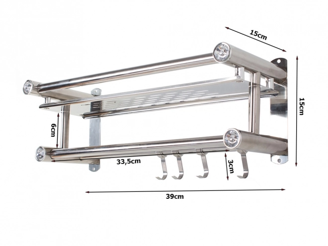 Hangende organisator voor de badkamer met zilveren planken