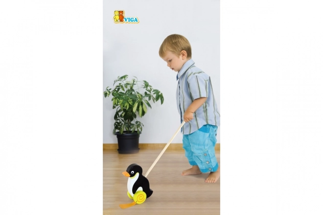 Houten trekfiguur - Pinguïn