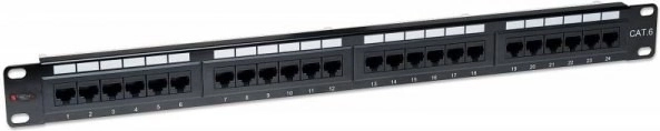 Panneau de brassage 1U Cat6 UTP 24×RJ45 noir