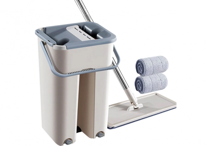 Platte mop met dubbelcompartiment emmer en 2 microvezel vervangingen