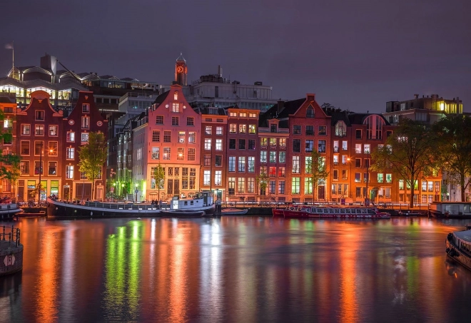 Houten puzzel Nachtelijk Amsterdam met unieke stukjes