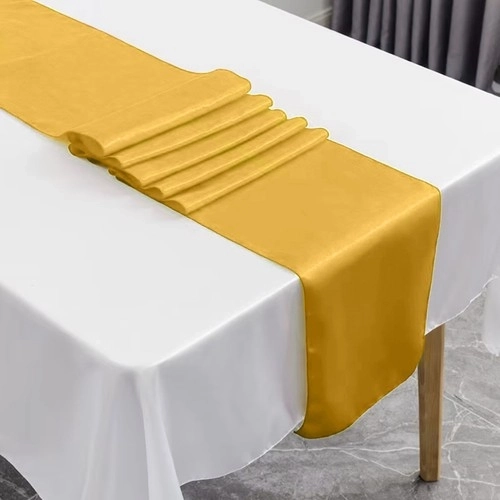 Gouden satijnen tafelloper 900x36 cm