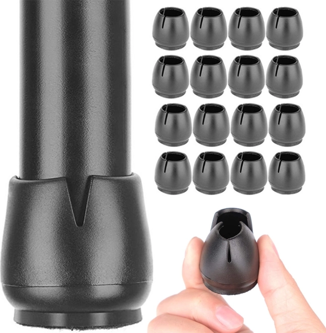 Chair leg caps with felt 12–16 mm, black, set of 16