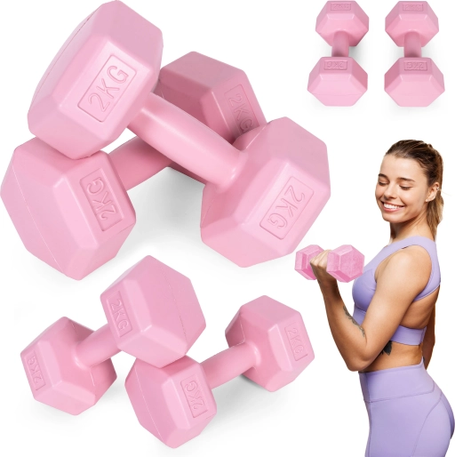 Set of Hex Dumbbells 2×2 kg, Pink – ModernHome