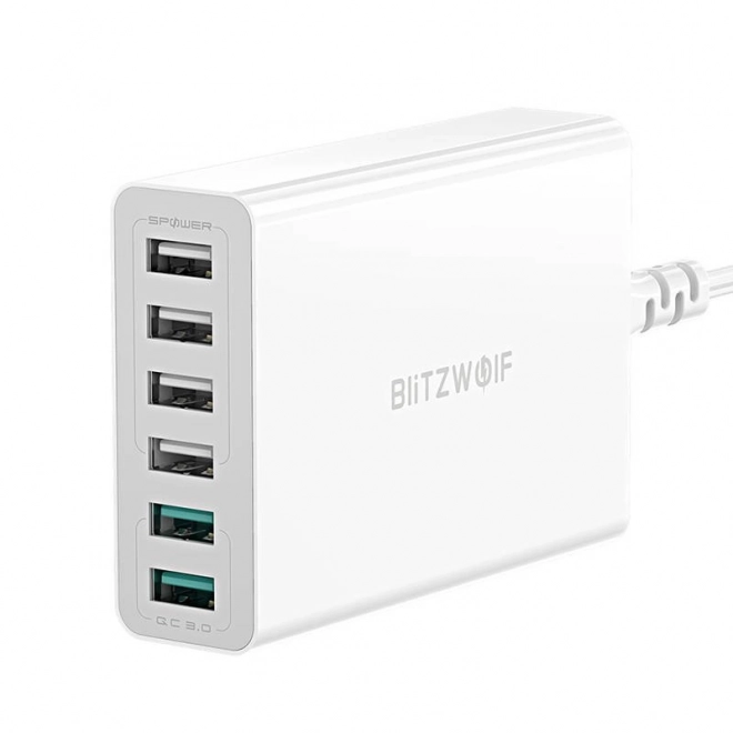 USB-oplader 6 poorten BlitzWolf QC 3.0, 60W wit