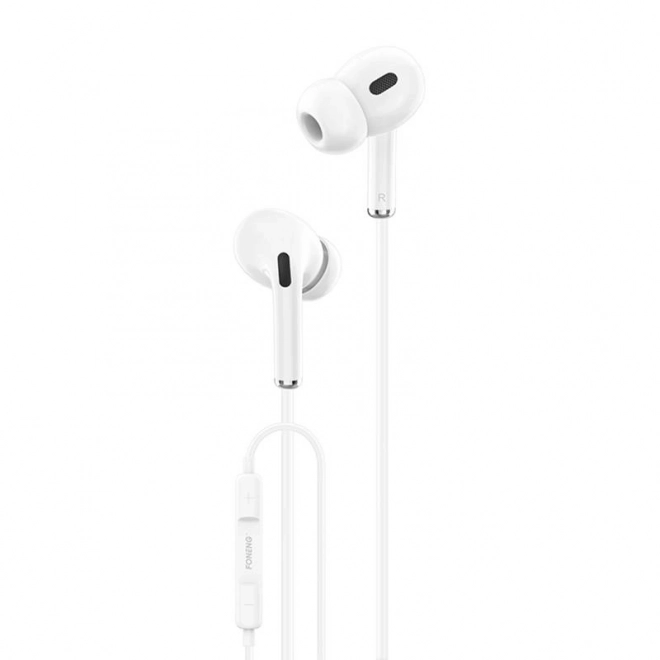 Oordopjes, bedraad Foneng T33, mini jack 3,5 mm, microfoon (wit)
