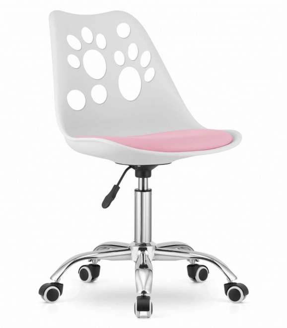 Chaise pivotante blanche et rose en cuir écologique avec base chromée