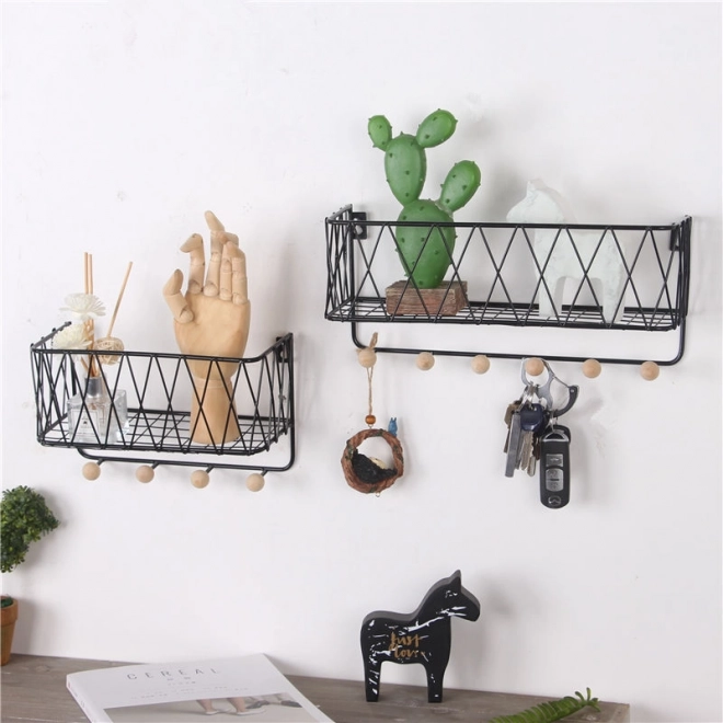 Étagère suspendue avec crochets, style loft, noire, 25,5 cm