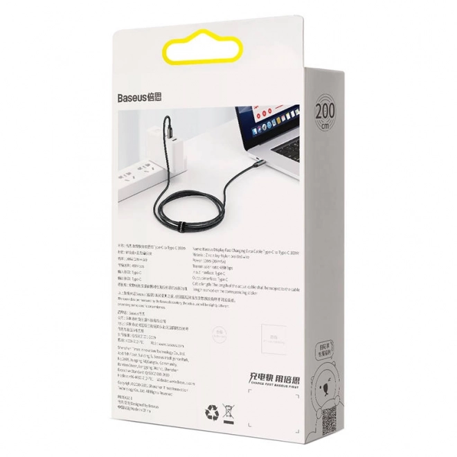 USB-C naar USB-C Displaykabel Baseus, 100 W, 2 m (zwart)