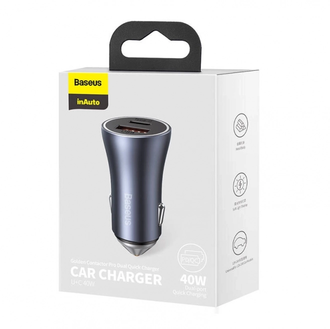 Baseus Car Charger with USB and USB-C, 40W