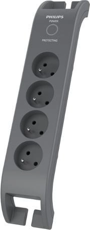Philips overspanningsbeveiligde stekkerdoos 2 m, 4 stopcontacten, grijs