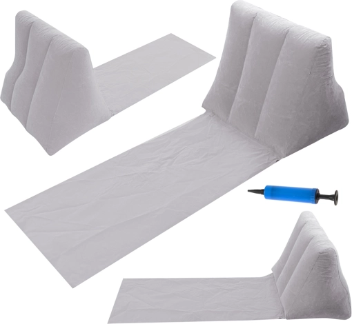 Opblaasbare strandmat met rugleuning en kussen – Grijs