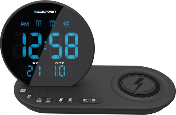 Radiowekker met FM, Qi draadloos opladen en temperatuursensor – zwart