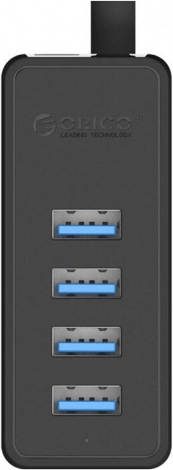 ORICO USB-3.0-Hub mit 4× USB und externer Stromversorgung (schwarz)