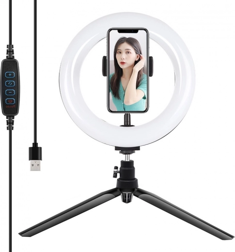 Puluz anneau lumineux LED 20 cm avec trépied et support téléphone
