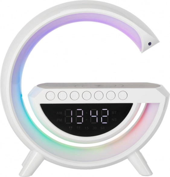 Lampe LED RGB avec charge sans fil, radio, réveil et haut-parleur Bluetooth