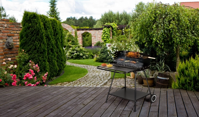 Gril de jardin portable avec étagère 2 grilles SL5434P