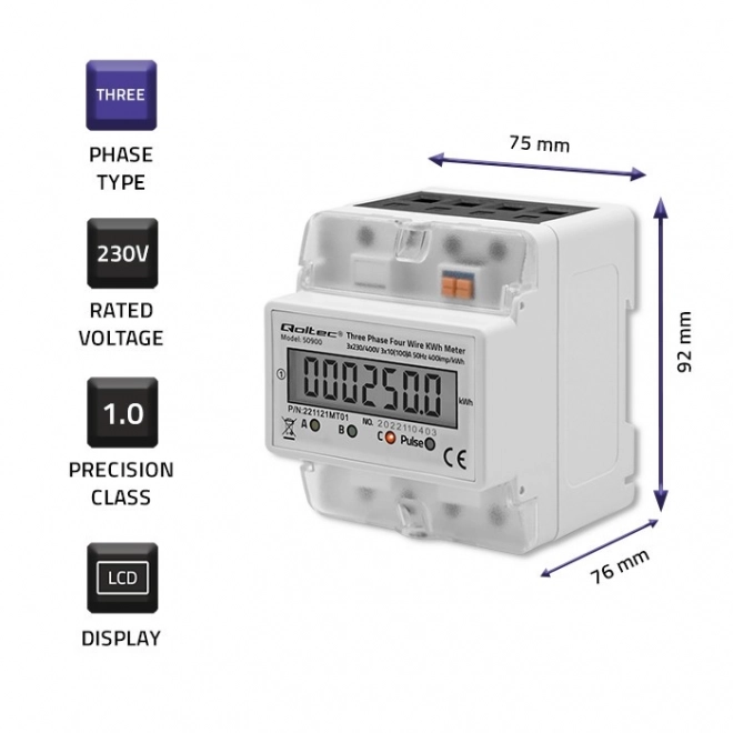 Three-phase Electronic Energy Meter for DIN Rail
