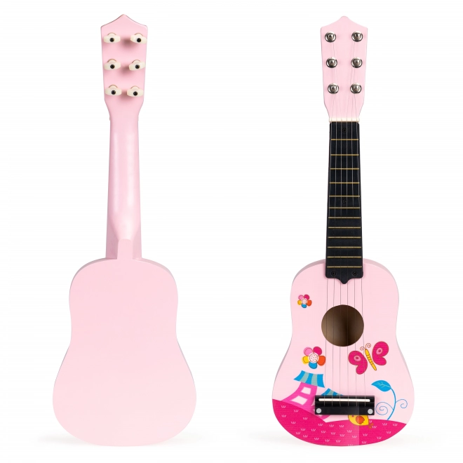 Kinder houten gitaar, metalen snaren, roze ECOTOYS
