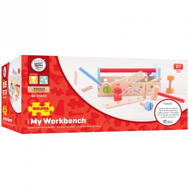 Établi en bois et caisse à outils 2 en 1 Bigjigs Toys