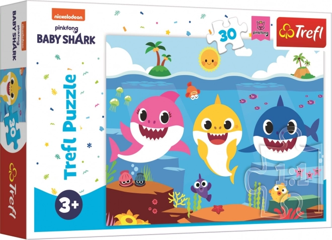 Puzzle Monde sous-marin des requins/Baby Shark 27x20cm 30 pièces en boîte 21x14x4cm