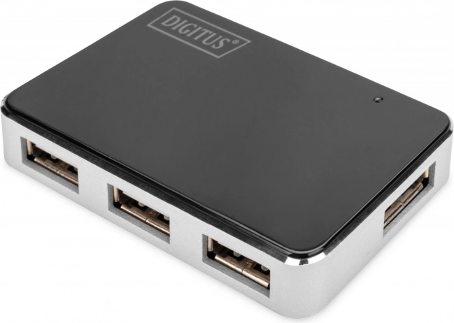 aktiver USB-2.0-Hub, 4 Ports, schwarz–silbern, DIGITUS