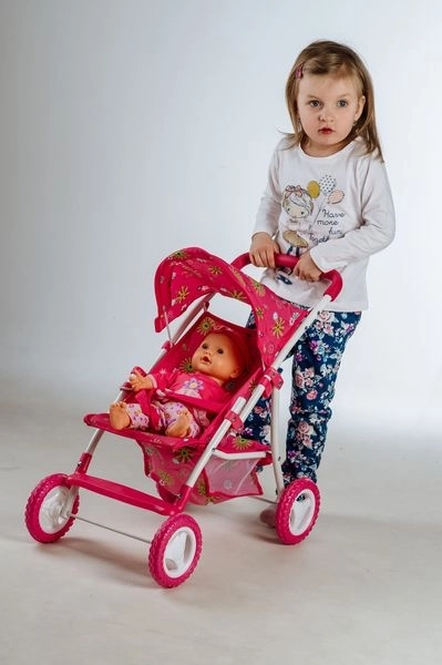 Sportieve poppenwagen met kap