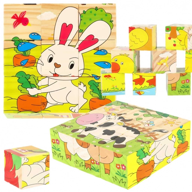 Houten educatieve puzzel boerderij
