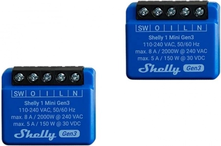 Shelly 1 Mini Gen3 set slimme relais (2 stuks) Wi‑Fi/Bluetooth