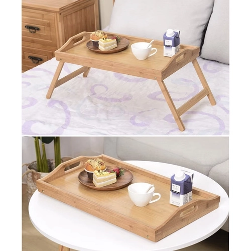 Table pliante en bambou pour lit avec fonction ordinateur portable
