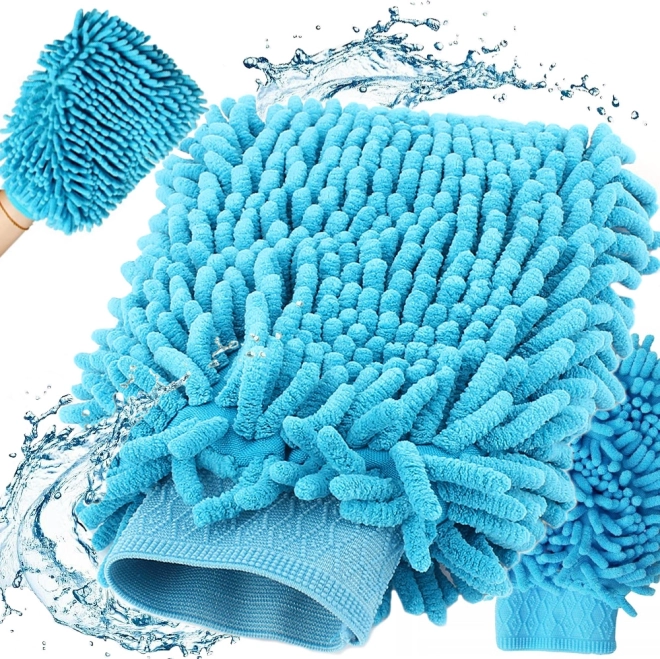 Double-sided microfiber washing mitt for car and home, blue 22 × 15 cm