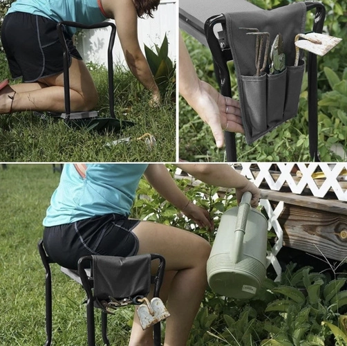 Gartenkniebank und Hocker 3-in-1 mit Werkzeugtasche