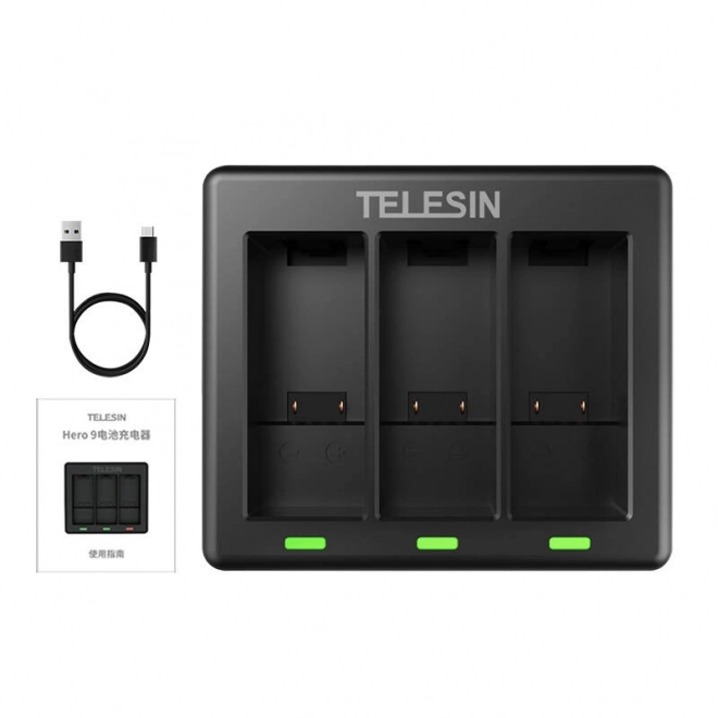 3-sleuven oplader Telesin voor GoPro Hero 12 / Hero 11 / Hero 10 / Hero 9