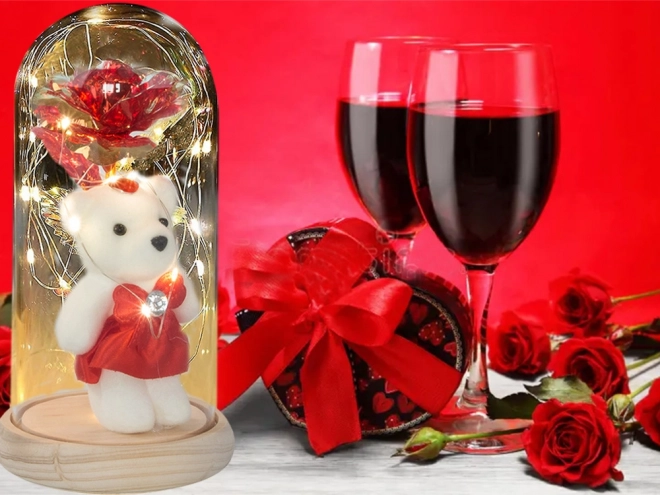 Ewige Rose mit Beleuchtung in Glasbox